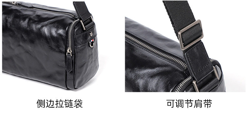 Túi đeo chéo nam da bò thật vân vân tay, túi đeo vai nhỏ gọn 29×11×17 cm — Màu đen chi tiết 6