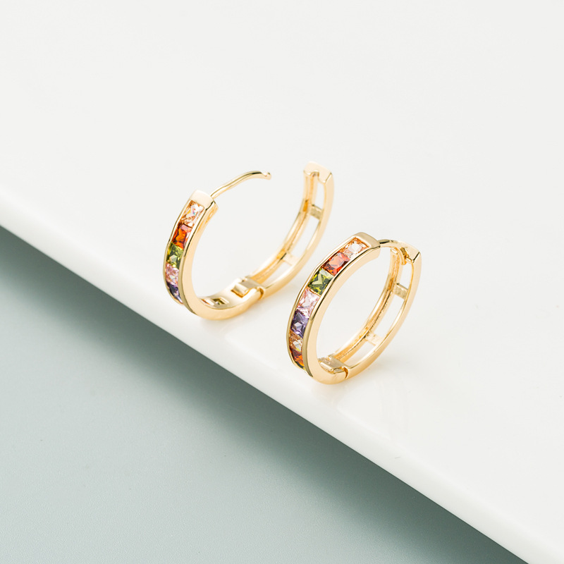 Fashion New Copper Gold-plated Inlaid Colorful Zircon Geometric Earrings display picture 4