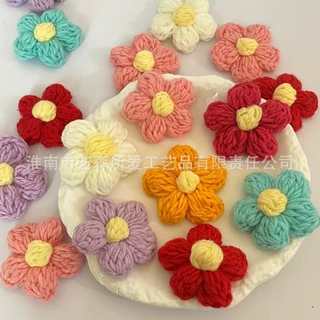 7公分大泡芙花朵毛线钩织可爱针织花服装辅料鞋帽包配件仿真花