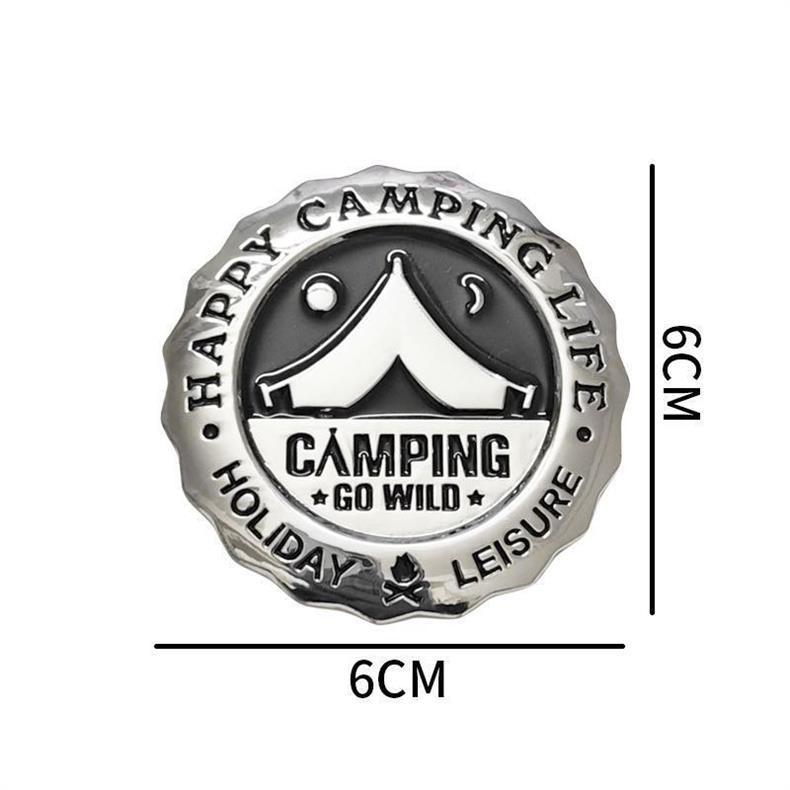 Camping car emblem, personalized creative car decal for outdoor adventures, mountain climbing, travel car body decoration, metal rear car emblem