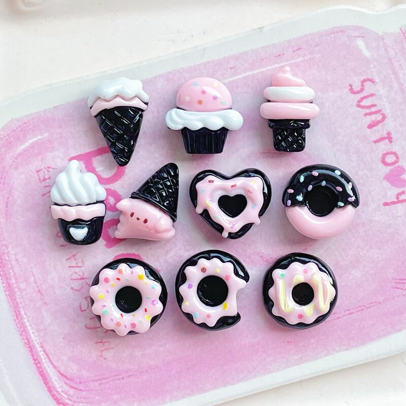 Black Pink Ice Cream Donut small size Mini Food Play Resin Accessories Nail Art Jewelry Earrings Phone Case Hairpin