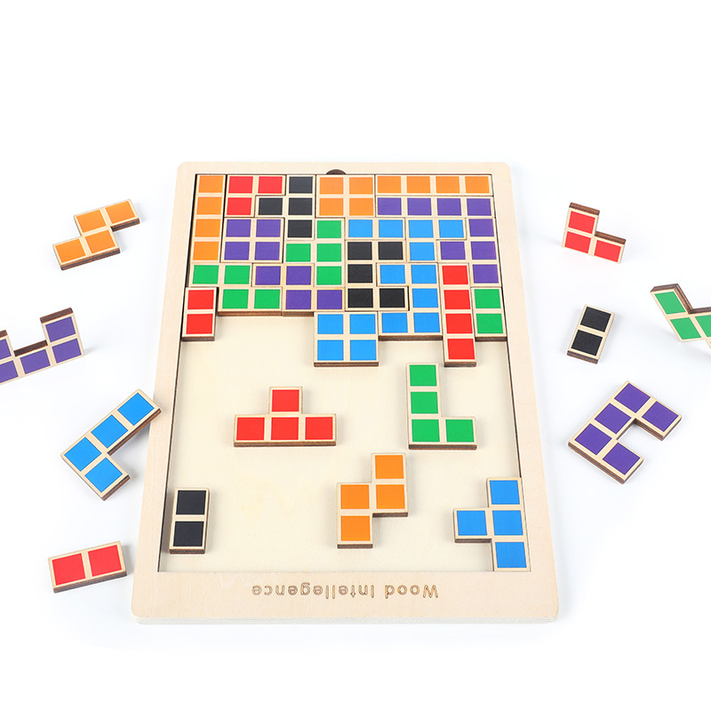 Tetris de los niños de mano por defecto de madera divertido cognitivo rompecabezas de madera digital