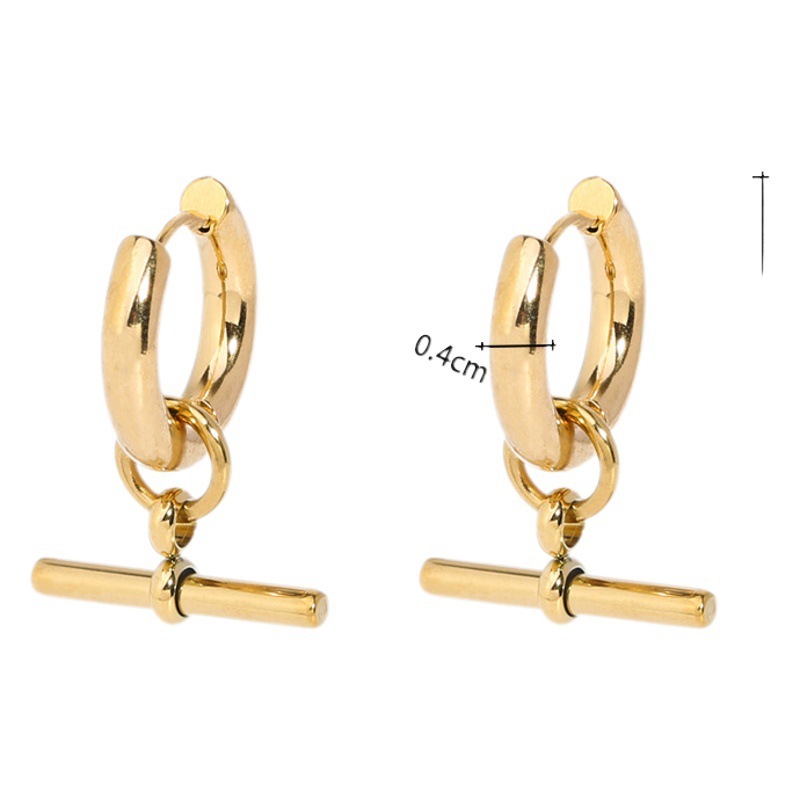 European and American Hot-Selling Geometric T-Bar Pendant Earrings Stainless Steel Vacuum-Plated 18K Gold Simple Versatile Earrings Wholesale