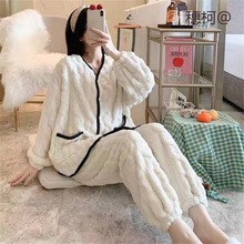 珊瑚绒睡衣女士秋冬季新款加厚加绒加厚大码法兰绒家居服外穿套装