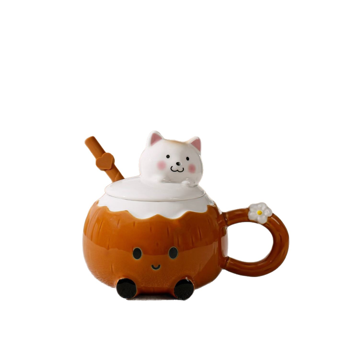 Personalidad creativa de dibujos animados Samoa taza de agua de paja de coco con tapa de taza de cerámica de alto valor facial lindo animal taza de cachorro