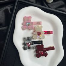 时尚新款爱心镶钻小熊侧边碎发夹醋酸发夹百搭卡通刘海鸭嘴夹发饰