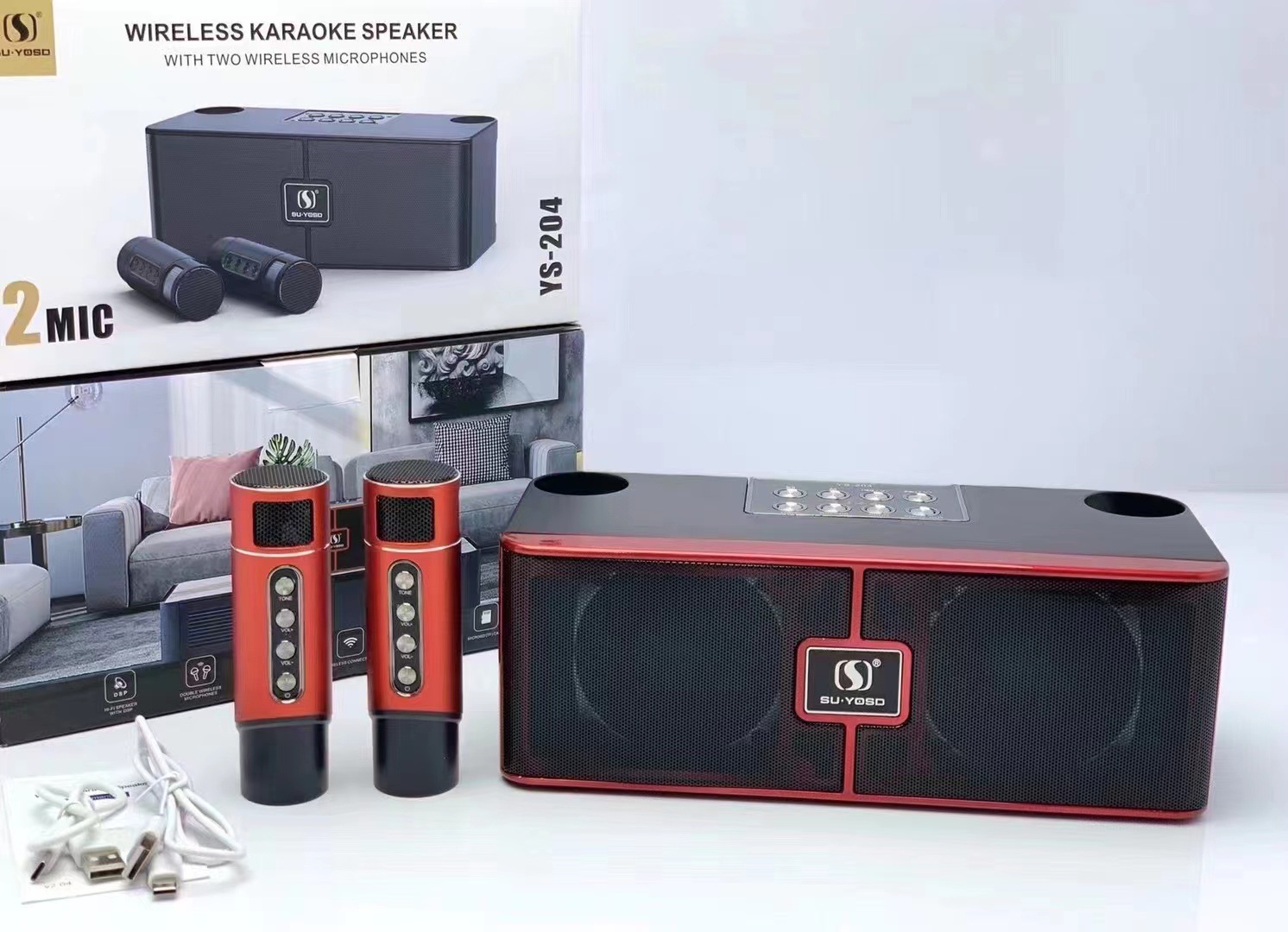 Cross-border YS-204 Internet celebrity wireless Bluetooth microphone speaker home KTV mobile phone karaoke microphone and audio integrated