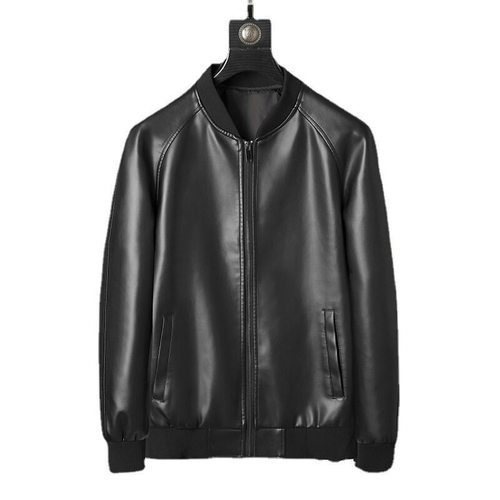 2025 Autumn/Winter New Men's Leather Jacket Thin Cardigan Zipper Design Work Long Sleeve Slim Stylish Solid Color