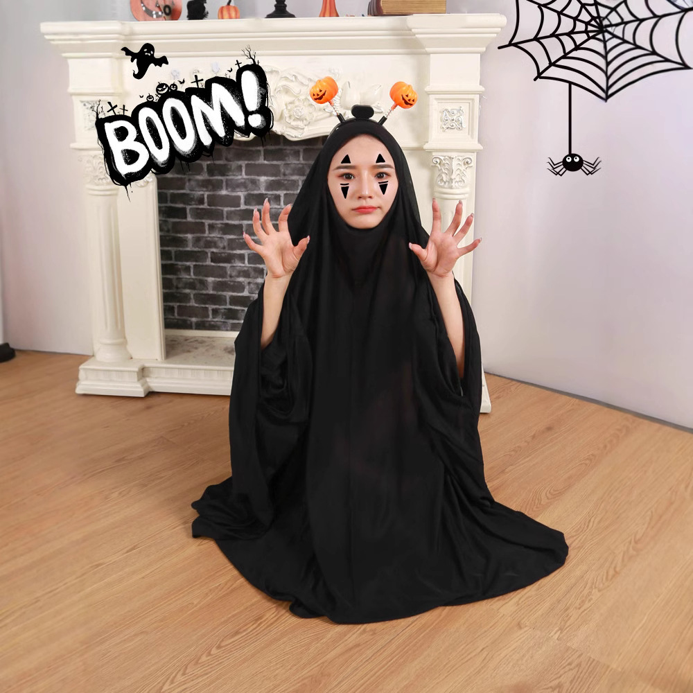 Cos Halloween negro ropa de niño fantasma ropa accesorios padres niños Halloween ropa de adultos fantasma cara sin hombre