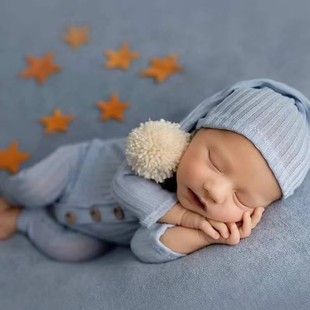 Cross-border new newborn photography clothing baby photography knitted jumpsuit plus hat baby shooting clothing