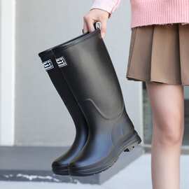 跨境俄罗斯韩系高筒女靴纯色时尚简约百搭雨鞋雨天通勤必备水鞋