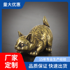 新しい真鍮の運財の小さい猫の家の事務のデスクトップの小さい置物のレトロな中実のお茶は鎮紙の銅器の卸売りをかわいがります。
