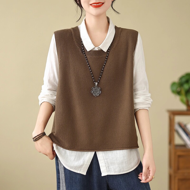 Vintage Knitted Vest Women's Spring and Autumn 2025 New Outfit Loose Slim Stacked Waistcoat