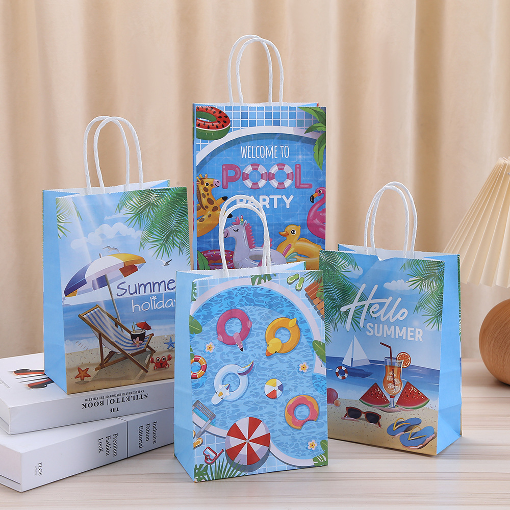 跨境牛皮纸袋阳光沙滩派对礼品袋糖果服装手提袋印花牛皮纸纸袋