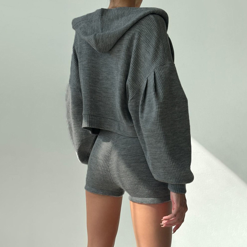European And American Style Hot Girl Sports Casual Zipper Hooded For Women, Autumn New Comfortable Short Top Three-Piece_ecoleips.com