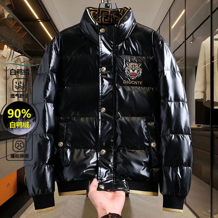 Authentic Tommy La Meng Men's down Jacket 2025 Winter New Style Stand Collar Embroidered Trendy Casual Warm Men's Coat