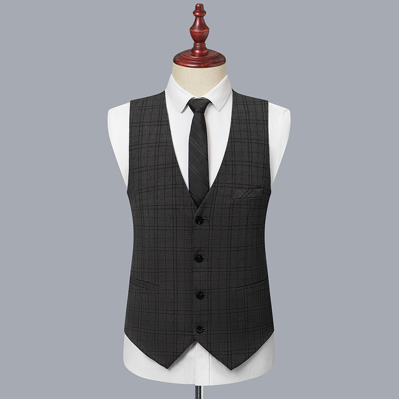 Men's Clothing yarn dyed three piece suit one button men's business suit slim formal suit professional wedding suit suit_voghion.com