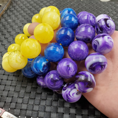 饰品手链人造蜜蜡圆珠手链紫色蜜蜡手链宝蓝色圆珠手链花蜜蜡手串|ms