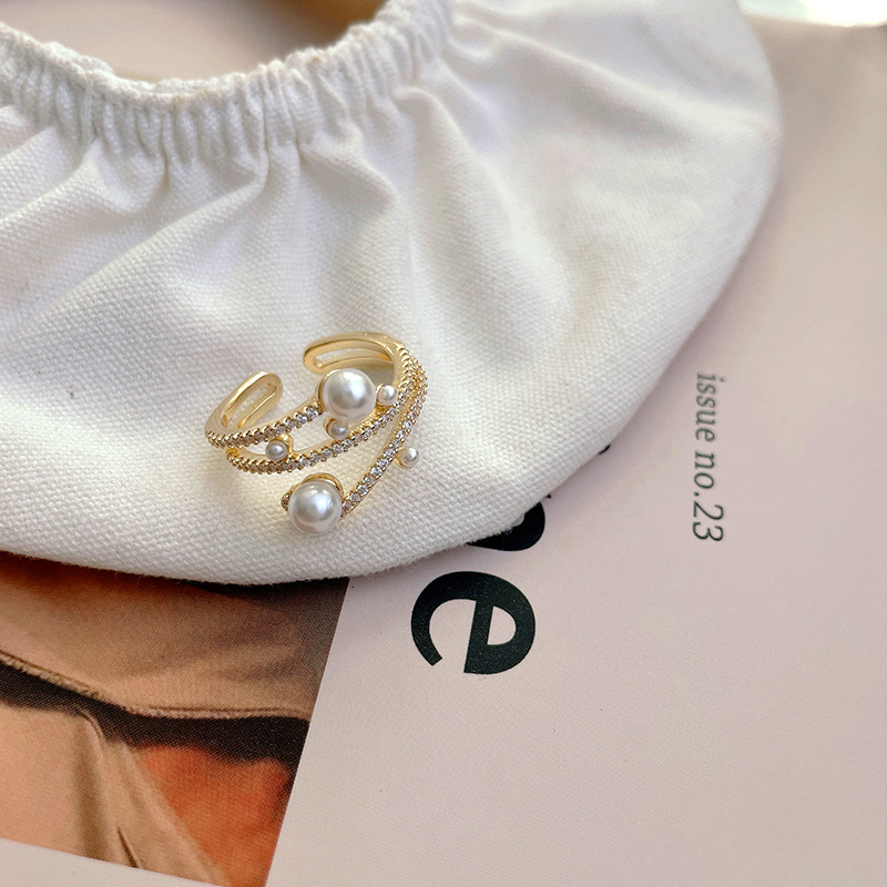 Brand fashionable creative retro geometric design ring pearl