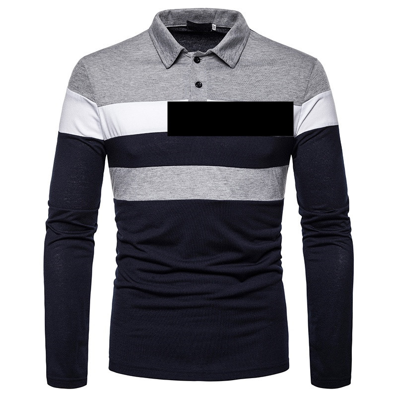 Men's Polo Shirt Long Sleeved Colour Block Casual Lapel Top_voghion.com