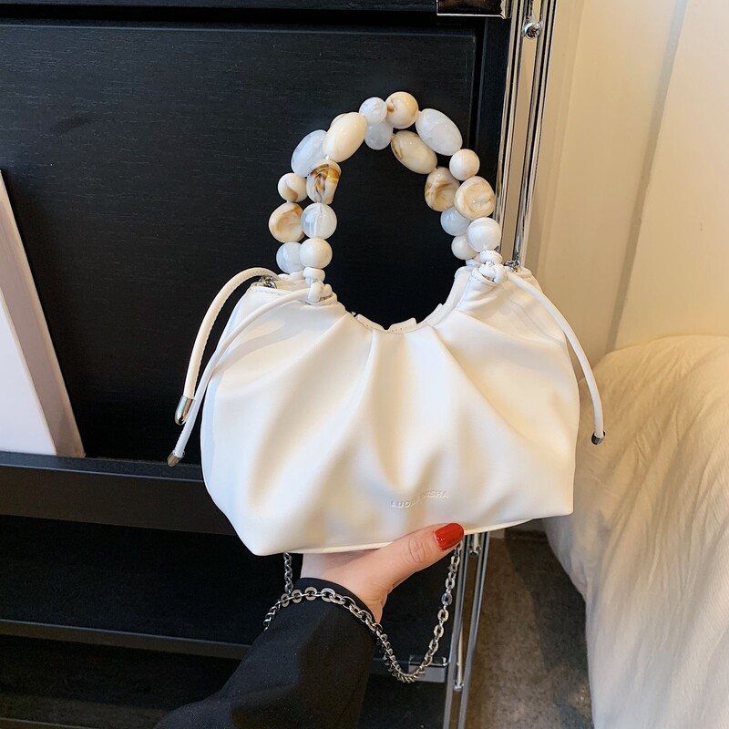 2025 Summer New Style Acrylic Chain Handbag for Women Niche Design Pleated Bag Soft Leather Crossbody Bag Wholesale