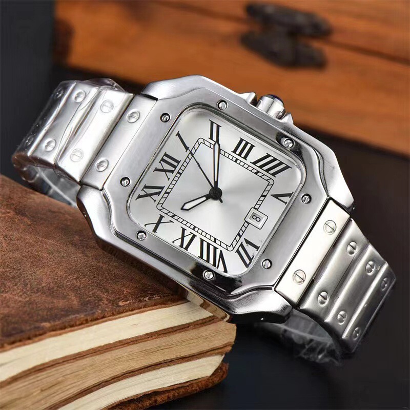 Foreign Trade Classic Trendy Square Simple Medieval Retro European Style Steel Band Quartz Calendar Watch Ready Stock Wholesale