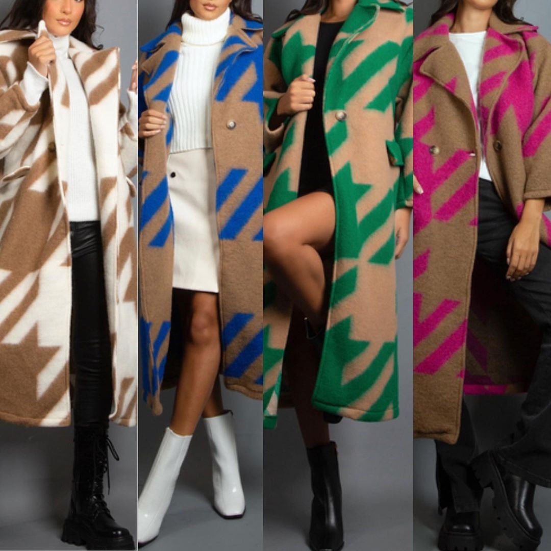 Abrigo de Lana con Estampado Combinado de Acetato y Poliéster, Solapa para Otoño e Invierno image 5