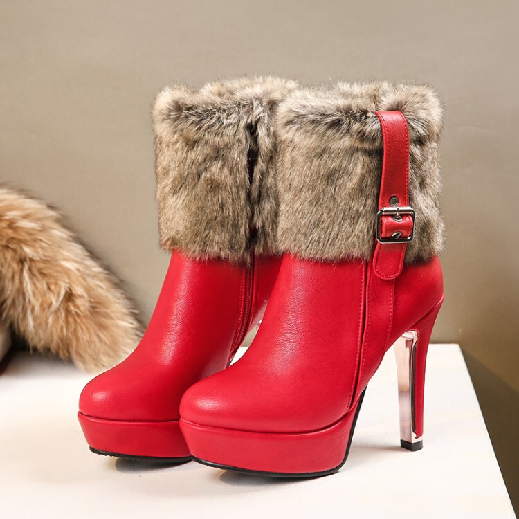 European and American Export Independent Station Large Size Winter Warm and Sexy Artificial Fur Ankle Boots Stiletto Heels Waterproof Platform Women's Boots European and American Export Independent Station Large Size Winter Warm and Sexy Artificial Fur Ankle Boots Stiletto Heels Waterproof Platform Women's Boots