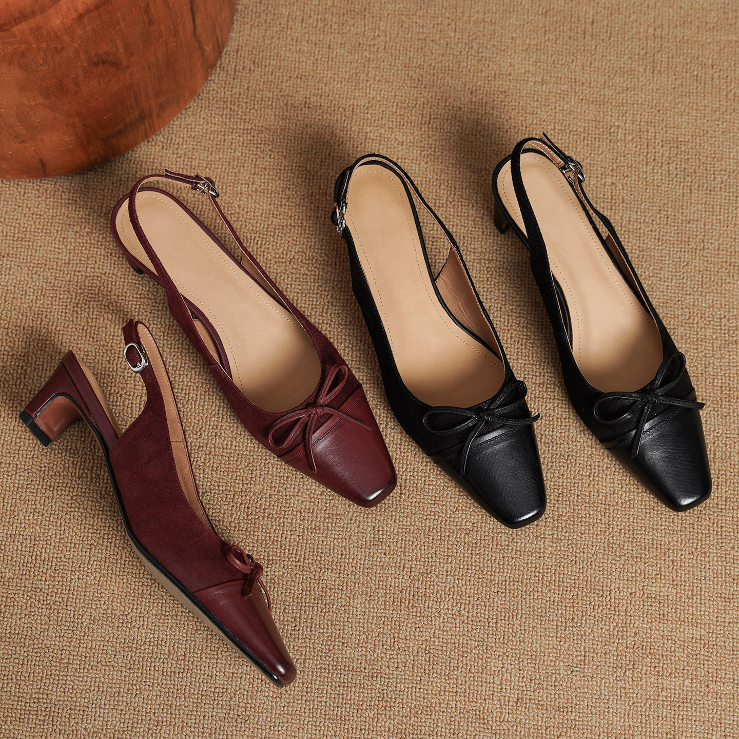 Sandal nữ da bò dệt gót 4.5 cm hở gót — màu nâu chi tiết 23