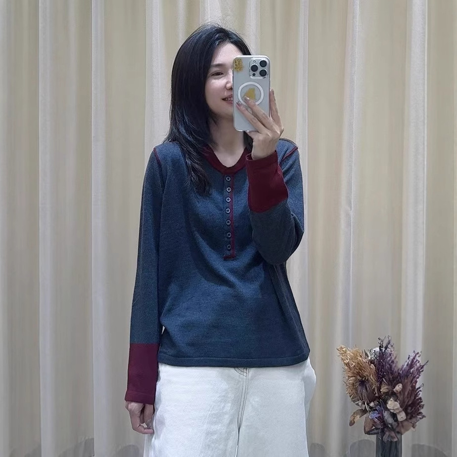 Winter knitted base body-friendly retro long-sleeve with a round…