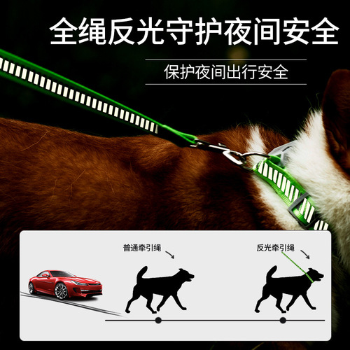 Cross-border multi-color pet rope adjustable dog leash medium and large dog collar traction rope set summer reflective dog leash