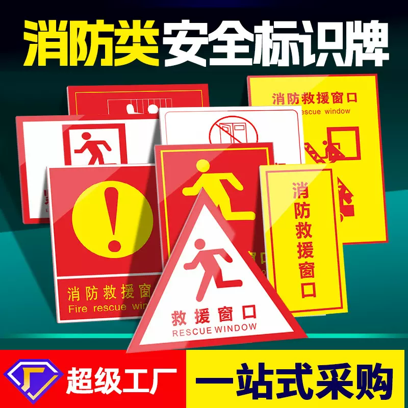 消防安全标识牌双面紧急标示贴防晒应急逃生窗救援标识贴新国标