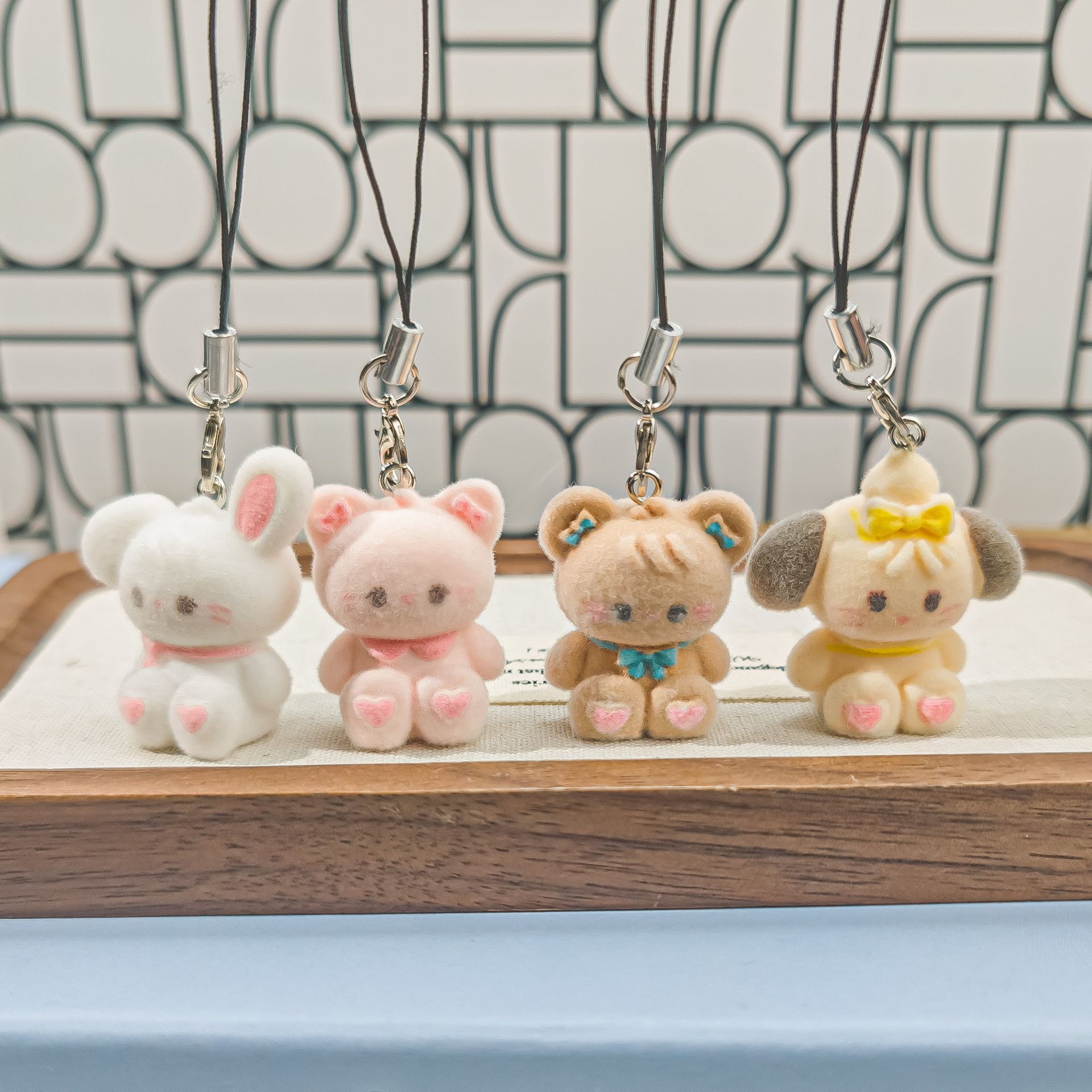 Black Rope N83 Cute Cartoon Plush Bunny Mickey Keychain Plush Car Pendant Phone Chain Bag Charm