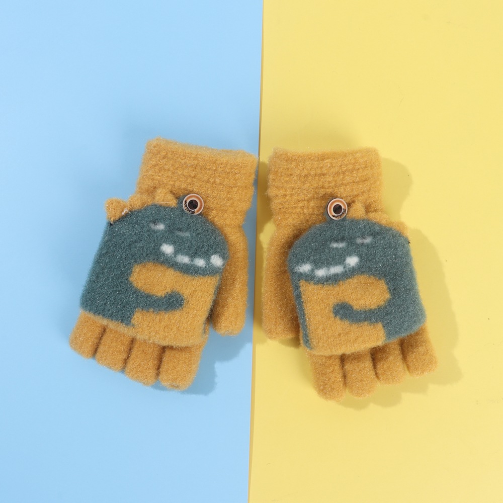 50g Weight Dinosaur Pattern Men'S Gender Cartoon Style Style Grey, Beige, Green, Blue, Yellow Color One Size Size Autumn And Winter Thickened Warm Knitted Children's Clamshell Gloves 6