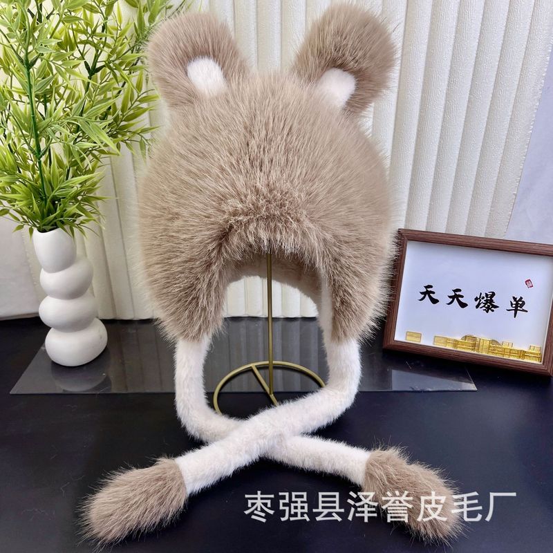 瑶瑶兔狐狸毛护耳帽女款大头围儿童皮草帽子秋冬加厚保暖成人帽|undefined