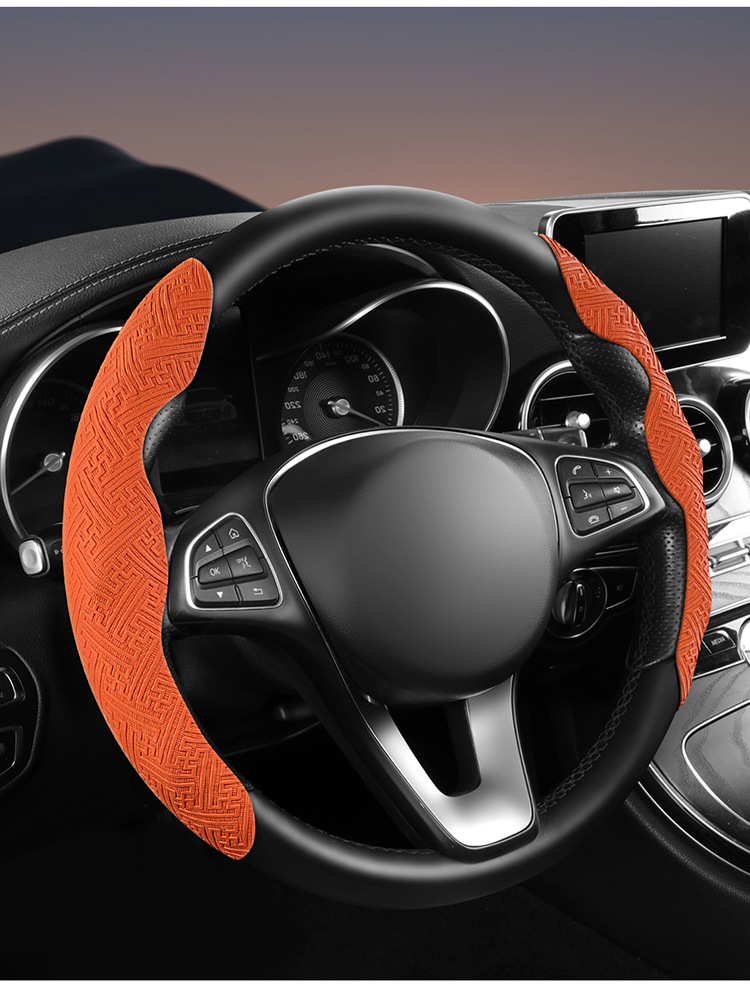 New steering wheel cover made of Nappa leather, non-slip, sweat-absorbent, universal half-cover protector, suitable for all seasons, ultra-thin handlebar cover