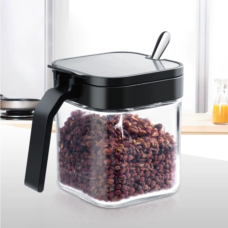 Банка для приправ термостойкая стеклянная банка для приправ с ложкой Бутылка для приправ с откидной крышкой Производитель Прямые продажи Коробка для приправ Бутылка для приправ Коробка для приправ