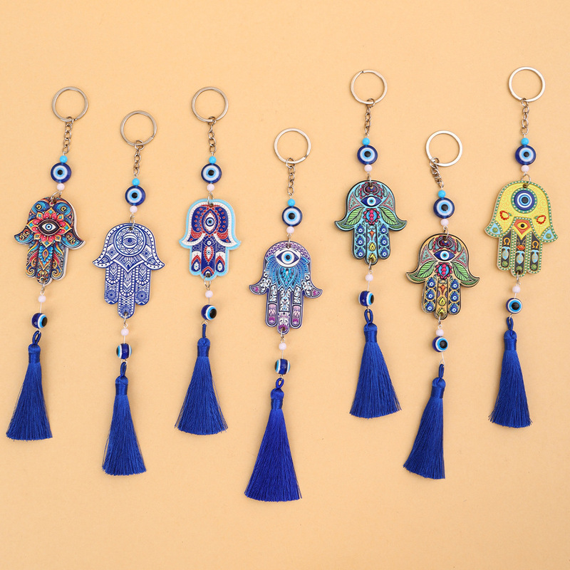 Cross-Border Fatima Hand Tassel Pendant Turkish Evil Eye Pendant Ethnic Style Keychain Bag Charm Custom-Made