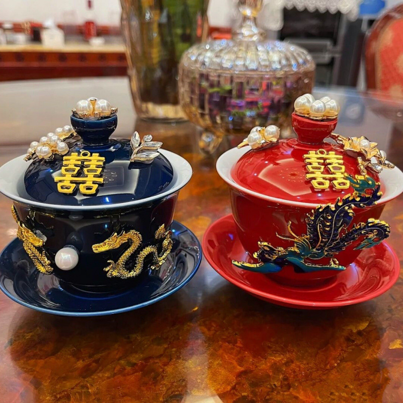 Tazas de té de boda de bodas de bodas de cerámica de decoración hecha a mano taza de boda