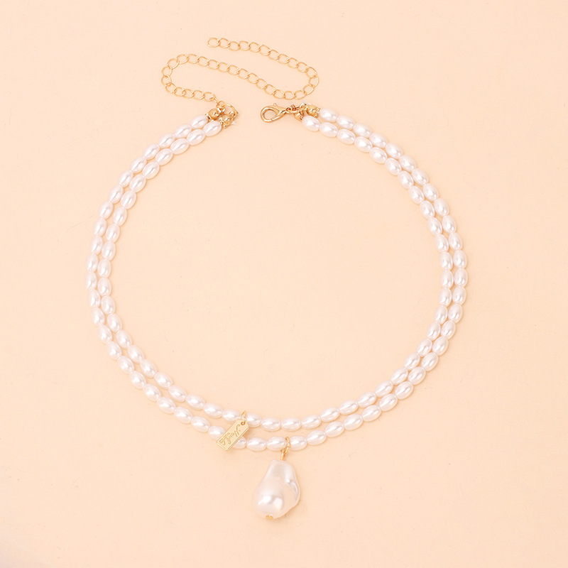 14g Weight Necklace Classification Wedding, Travel Occasion Women'S Gender White Color Retro Fashion Multi-layer Pearl Necklace Simple Necklace 无