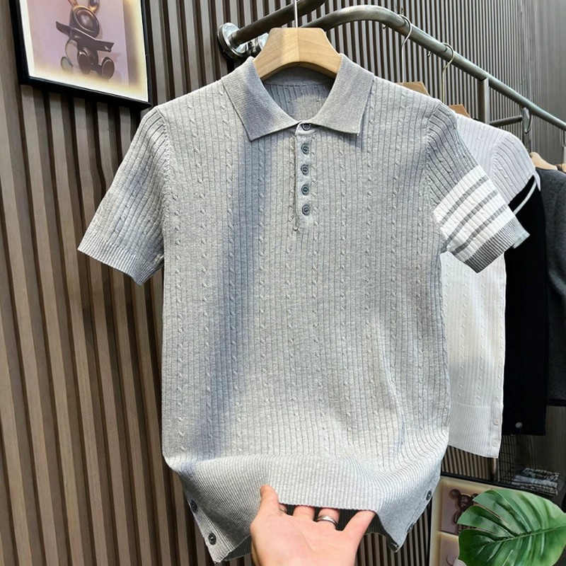 Polo camiseta de punto camiseta de manga corta hombre cuatro barras TB rayas tricolores torsión vieja fábrica de viento de dinero transfronterizo al por mayor