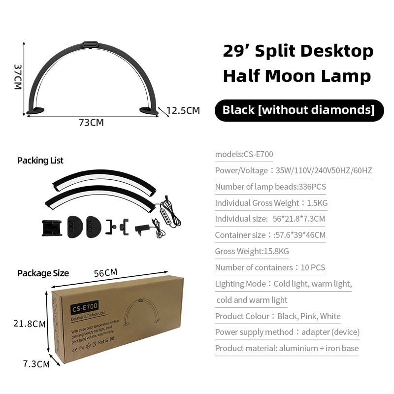 Amazon 29inch デスクトップハーフムーンフィルライト折りたたみ式ストレージ LEDまつげライト U 字型分割ハーフムーンマニキュアライト|undefined