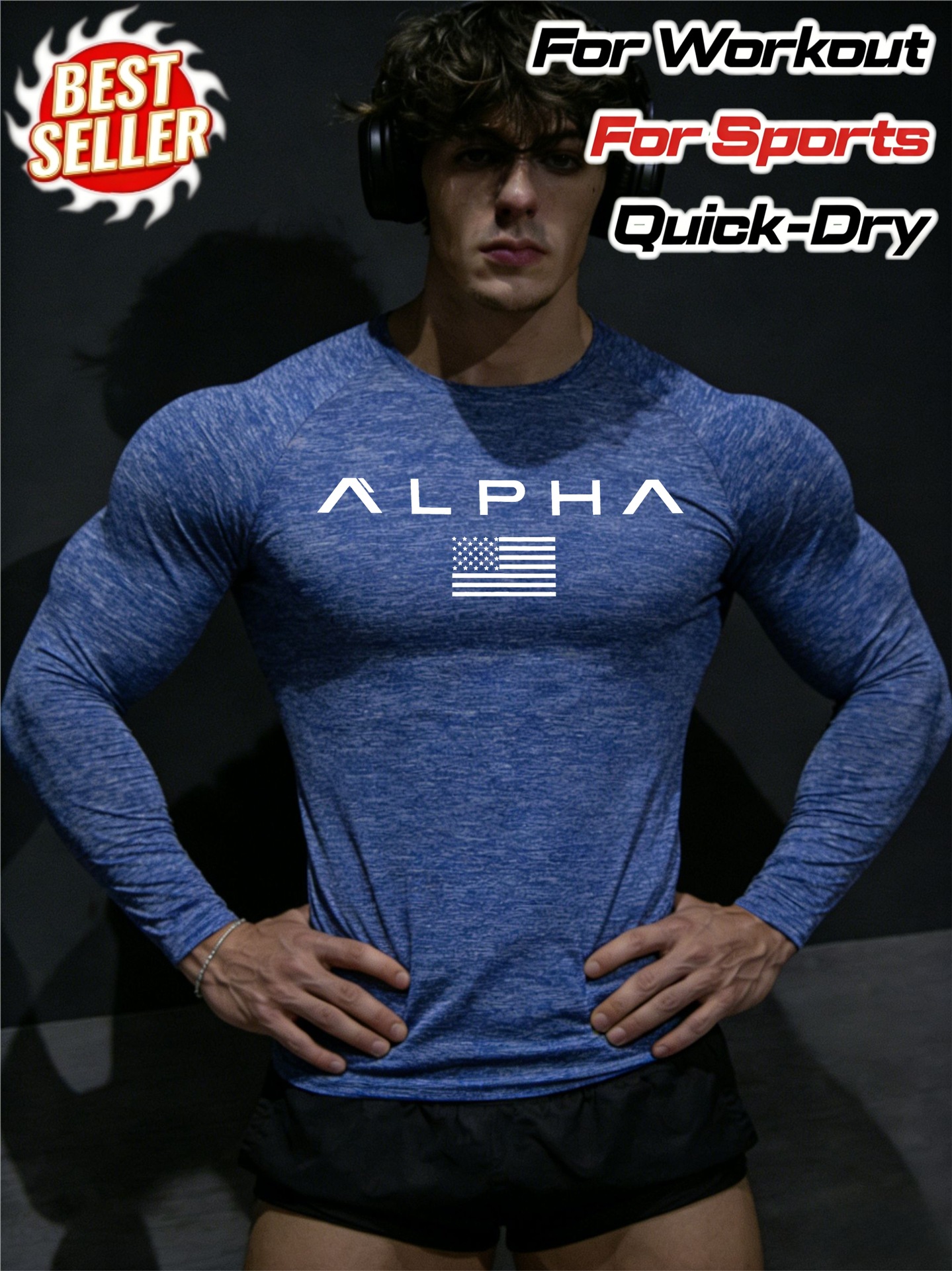 Men's Long Sleeved Sports Bodysuit Quick Drying Yoga Wear Top Tee_viptrois.com
