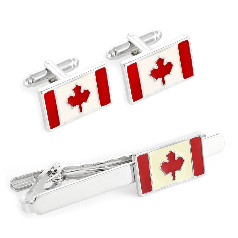 Fashion Canadian Flag Maple Leaf Cufflinks Men's Business French Shirt Cuff Nail Tie Clip Suit Accessories_voghion.com