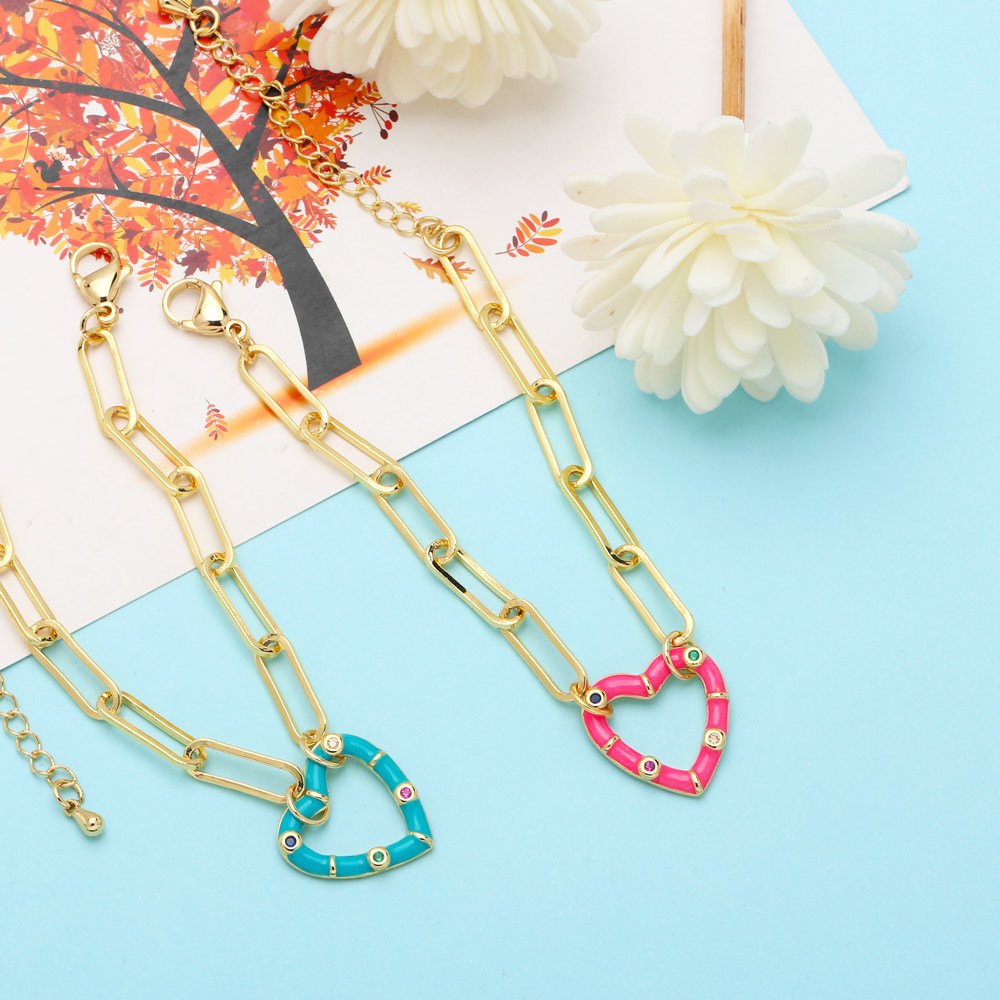 Simple Style Heart Shape Copper Bracelets Inlay Zircon Copper Bracelets