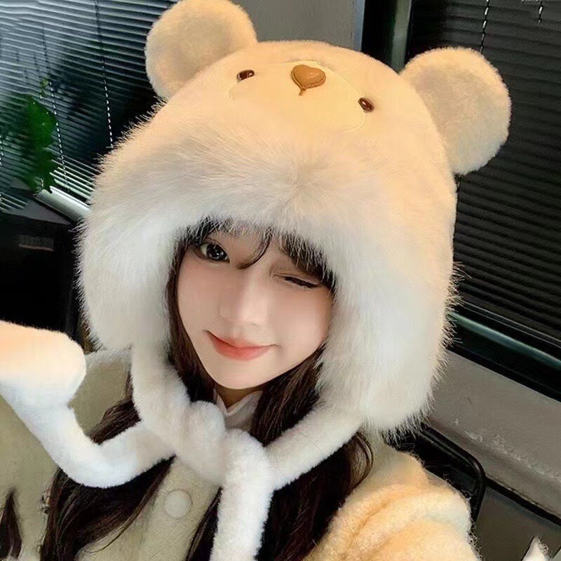 小羊毛绒帽子耳朵会动女冬季可爱加厚保暖防寒护耳帽显脸小雷锋帽|undefined