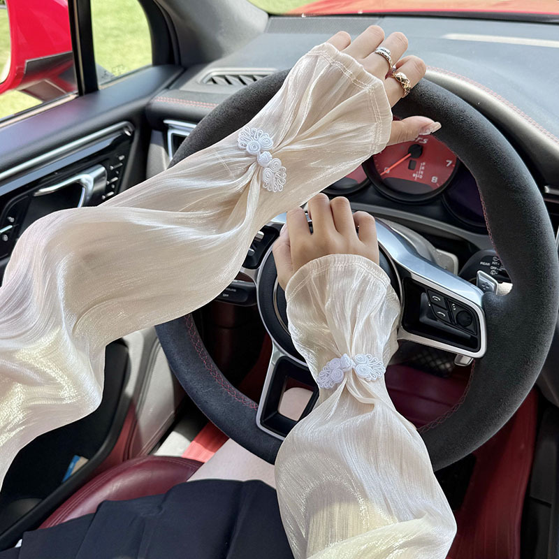 Mangas de hielo, mangas de protección solar, verano nuevo estilo, protector de brazo de conducción, mangas acampanadas sueltas, hebilla de disco de estilo nacional, mangas de hielo, mangas de seda de hielo, mangas de seda de hielo, mujeres