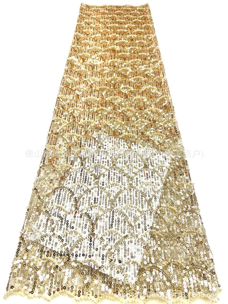 Tejido de bordado de perlas de alta fijación, tela de bordado tridimensional, cheongsam, vestido de noche, vestido de brindis, tela bordada