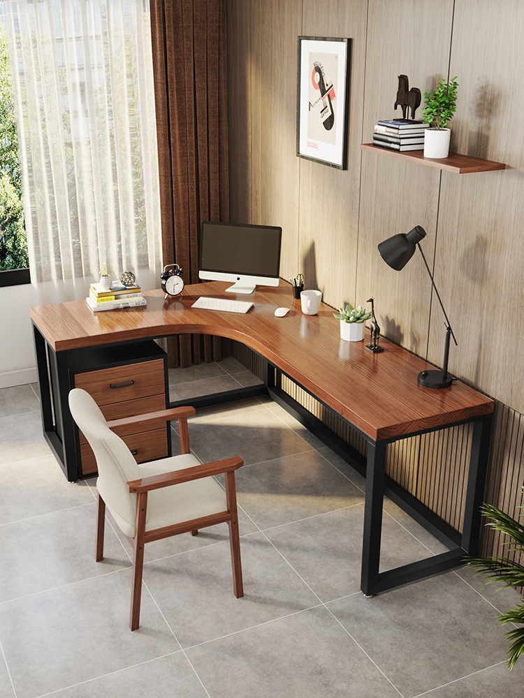 Modern Simple Solid Wood Corner Computer Desk Home Study L-Shaped Study Desk Studio Single Office Desk and Chair