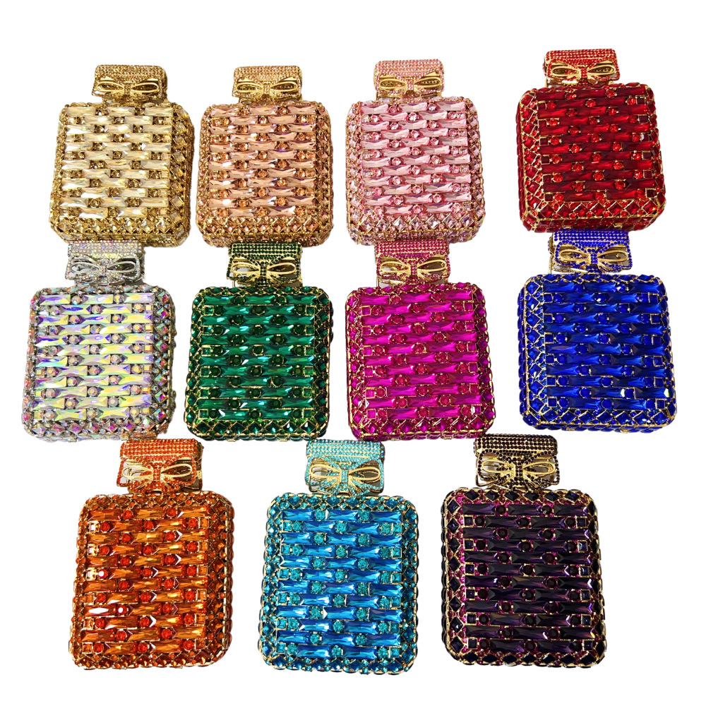 Túi clutch dạ tiệc đính kim cương nhân tạo cao cấp — Màu vàng, Bạc AB, Màu sâm panh, Màu xanh ngọc chi tiết 6
